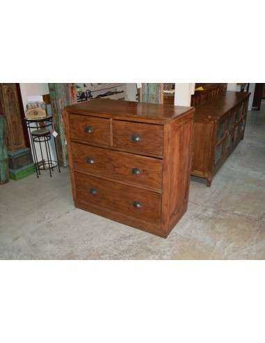 Cassettiera in teak naturale con 4 cassetti e maniglie in metallo – stile coloniale TS017