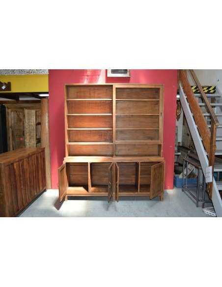 Vetrina libreria in teak naturale con ante scorrevoli e base a 4 ante – stile coloniale TS228