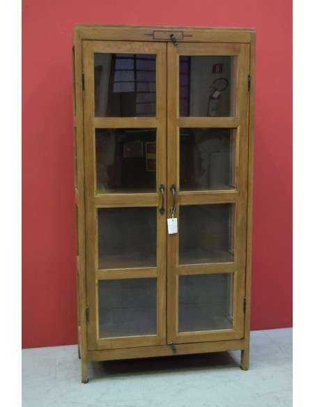 Vetrina coloniale in teak naturale due ante TS014