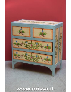 cassettiera in legno massello bicolor con decorazioni TG061