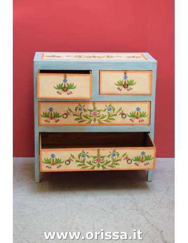 cassettiera in legno massello bicolor con decorazioni TG061