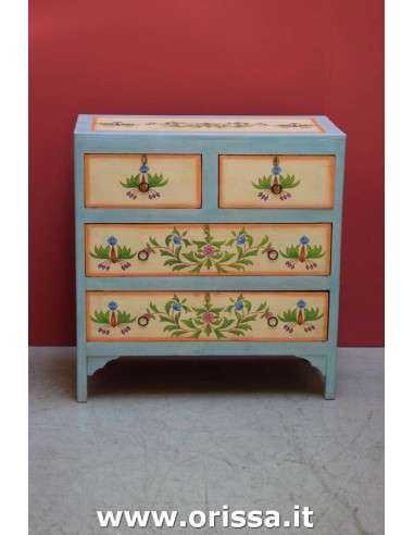 cassettiera in legno massello bicolor con decorazioni TG061