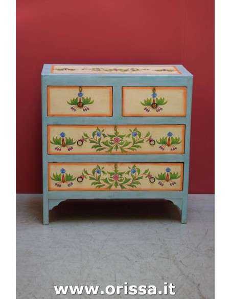 cassettiera in legno massello bicolor con decorazioni TG061
