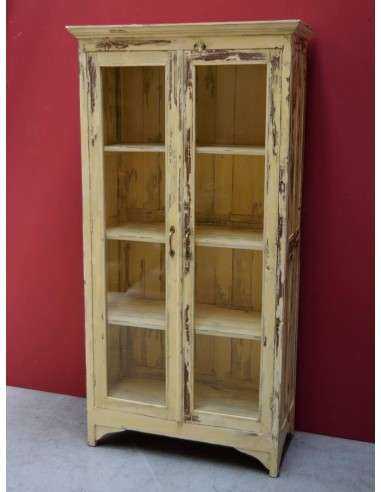 Vetrina Shabby Chic Gialla a Due Ante - Epoca Coloniale Indiana TR73