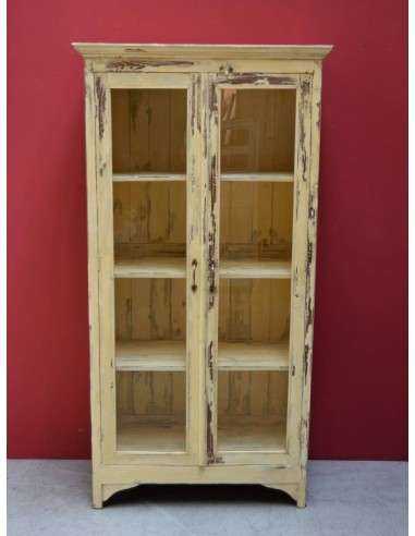 Vetrina Shabby Chic Gialla a Due Ante - Epoca Coloniale Indiana TR73