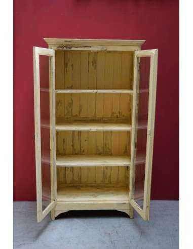 Vetrina Shabby Chic Gialla a Due Ante - Epoca Coloniale Indiana TR73