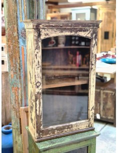 Vetrinetta pensile in legno massello indiano color crema shabby CX216