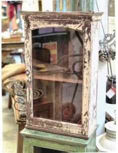 Vetrinetta pensile in legno massello indiano color crema shabby CX216 2