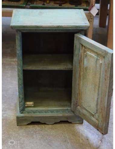 comodino etnico in legno massello shabby verde/crema TR902