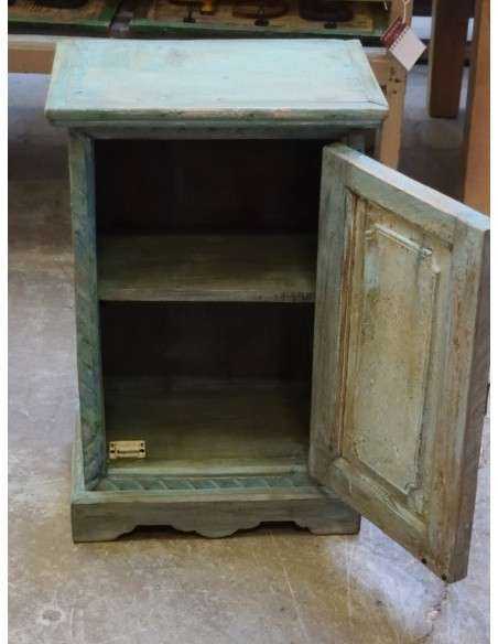 comodino etnico in legno massello shabby verde/crema TR902