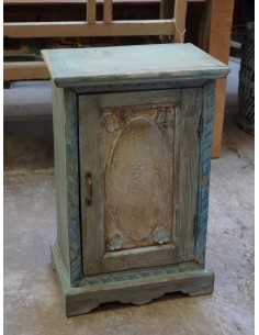 comodino etnico in legno massello shabby verde/crema TR902