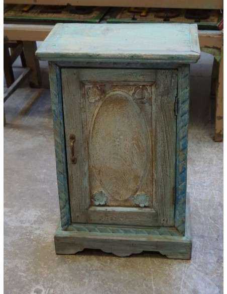 comodino etnico in legno massello shabby verde/crema TR902