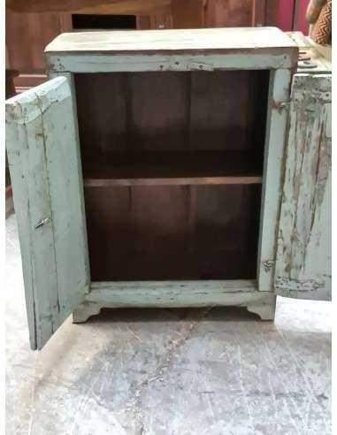 comodino etnico in legno massello shabby azzurro VL2506