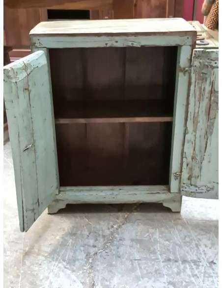 comodino etnico in legno massello shabby azzurro VL2506