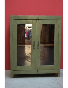 Vetrina shabby verde salvia con ante in vetro – 92x46x113 cm TS059