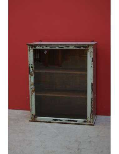 Vetrinetta pensile shabby verde acqua con anta in vetro – 61x28x72 cm TS218