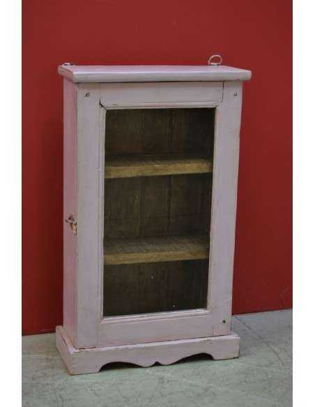 Vetrinetta pensile shabby lilla con anta in vetro – 37x17x65 cm TS134