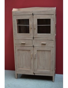 Credenza coloniale shabby rosa cipria con vetri e cassetti – 88x37x157 cm TS128
