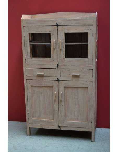 Credenza coloniale shabby rosa cipria con vetri e cassetti – 88x37x157 cm TS128