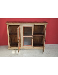 Vetrina shabby coloniale in legno crema e arancio – 3 ante vetro, India XX secolo TS898 2