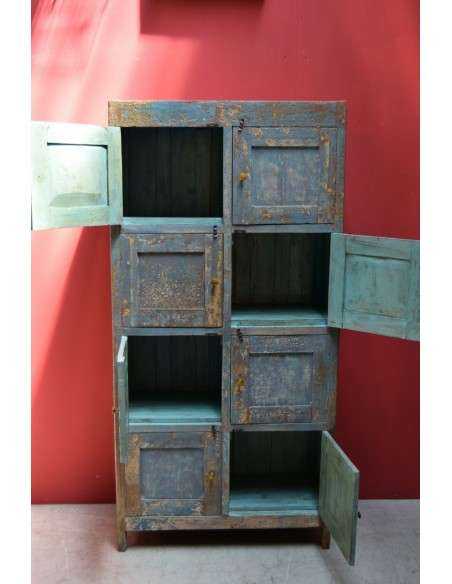 Credenza coloniale shabby blu a 8 ante – India XX secolo TS191