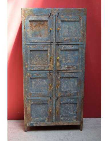Credenza coloniale shabby blu a 8 ante – India XX secolo TS191