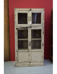 Vetrina pensile shabby in legno massello con doppia anta vetro e ripiani TS190 2