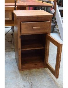 Comodino basso in legno massello con anta in vetro e cassetto superiore TS65 2