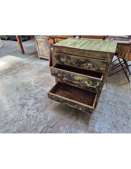 Cassettiera stile shabby verde e crema in legno teak