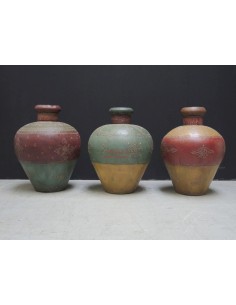 vaso etnico di metallo colorato e decorato F3052