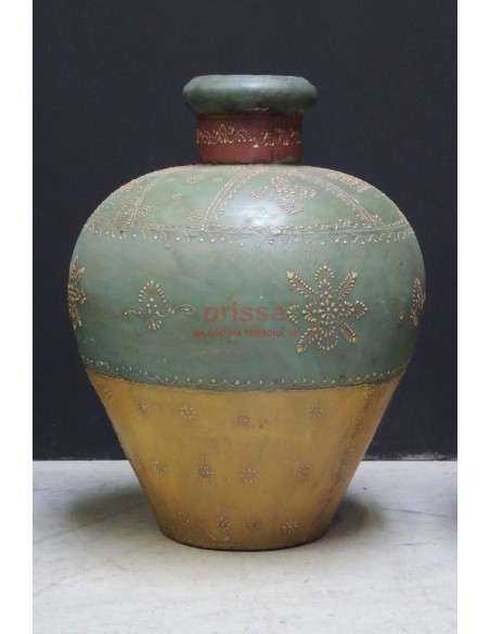 vaso etnico di metallo colorato e decorato F3052
