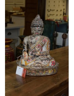 Statua Buddha seduto Indiano in legno H 36cm