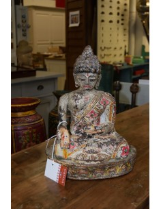 Statua Buddha seduto Indiano in legno H 36cm 2