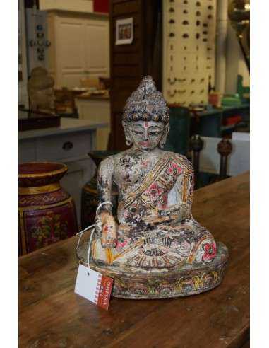 Statua Buddha seduto Indiano in legno H 36cm