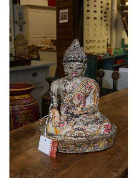 Statua Buddha seduto Indiano in legno H 36cm