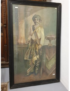 Dipinto raffigurante Marhaja Indiano con cornice in legno CX129 2