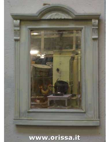 Cornice vintage in legno massello con specchio - colore verde UN9547