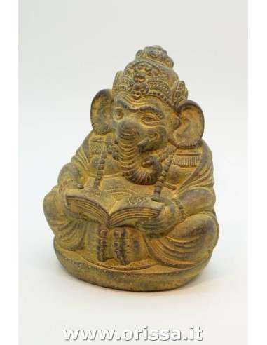 Statua divinità Ganesha seduta in polvere di pietra  H 20cm