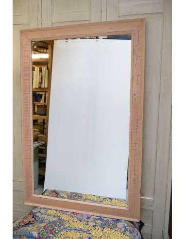 Cornice in legno massello con specchio 120x80cm colore rosa stile shabby TD961