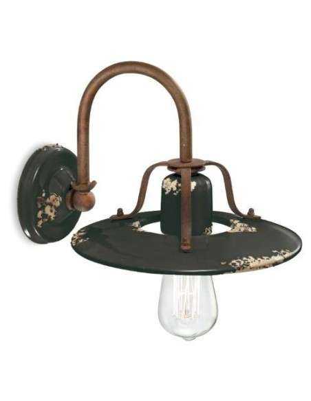 Lampada da parete applique retrò con paralume a cappello ferroluce  C1440