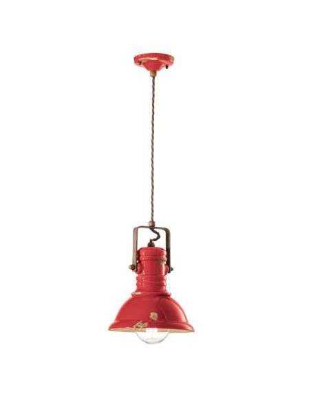 Lampada da sospensione retrò con paralume in colori vari C1691 ferroluce