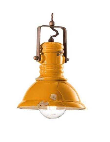 Lampada da sospensione retrò con paralume in colori vari C1691 ferroluce