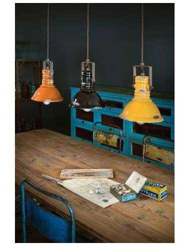 Lampada da sospensione retrò con paralume in colori vari C1691 ferroluce