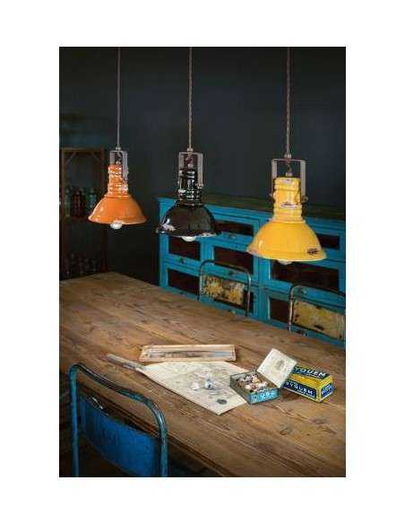 Lampada da sospensione retrò con paralume in colori vari C1691 ferroluce