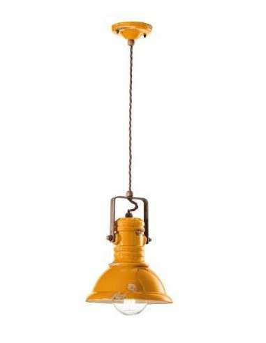 Lampada da sospensione retrò con paralume in colori vari C1691 ferroluce