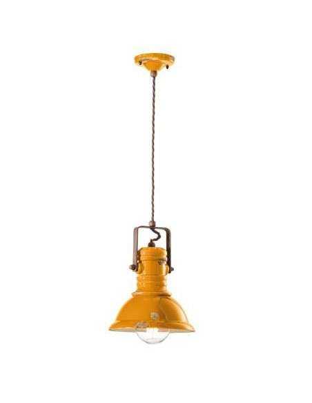Lampada da sospensione retrò con paralume in colori vari C1691 ferroluce