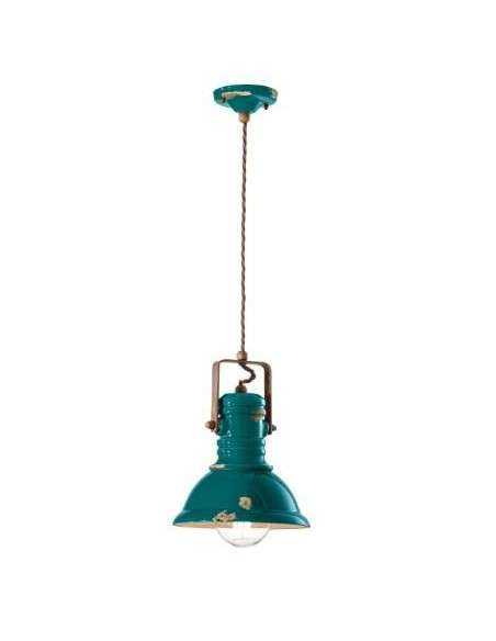 Lampada da sospensione retrò con paralume in colori vari C1691 ferroluce