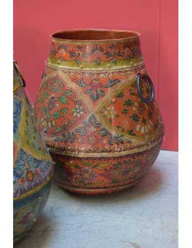 Vaso contenitore vintage in ferro decorato H45cm TL267