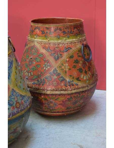 Vaso contenitore vintage in ferro decorato H45cm TL267