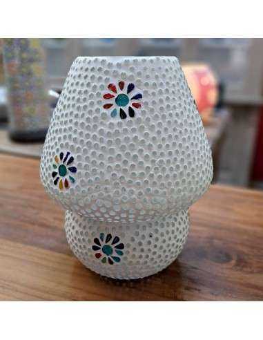 Lampada etnica a Mosaico in vetro colorato altezza 23CM rotonda LAMP394